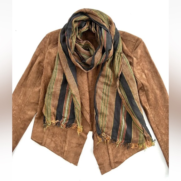 Striped Brown Cognac Black Gold Metallic Scarf (with flaw) - Picture 1 of 8